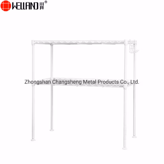 Отдельно стоящая мини-кухонная полка, 2-уровневая полка для хранения посуды, полка для специй, сделай сам, хромированная металлическая проволока, кухонная стойка с крючками